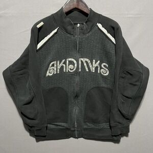 AKDMKS Sweatshirt Mens XL Black Full Zip Fleece Logo Graphic High Neck Y2K